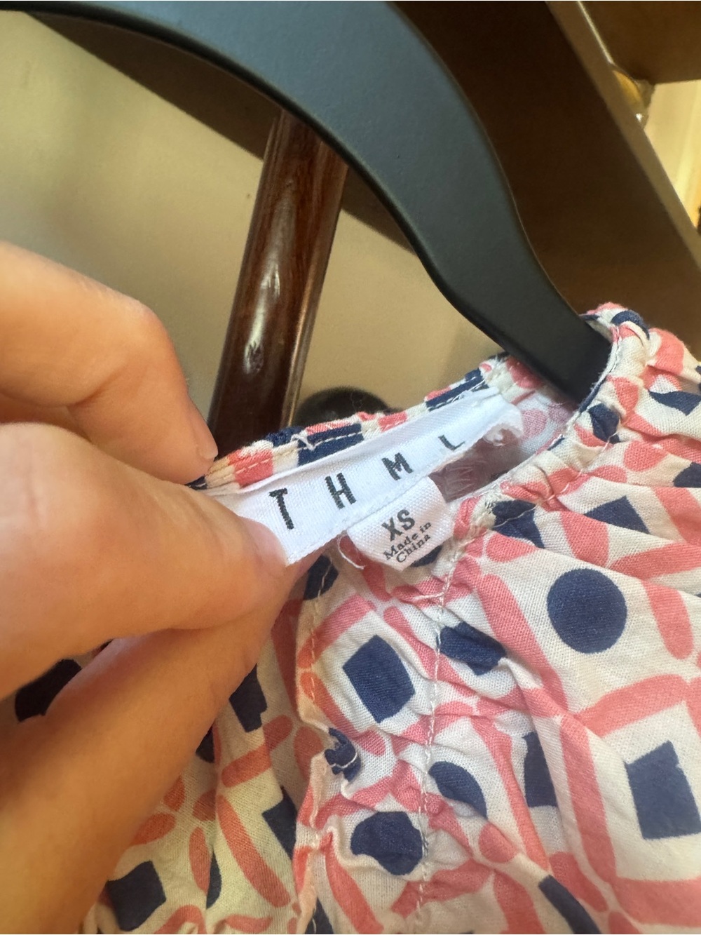 THML Geometric Print Ruffle Sleeve Blouse - Pink & Navy - Picture 2 of 3
